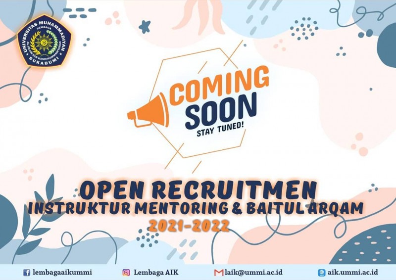 Cooming Soon! Recruitment Instruktur Mentoring dan Baitul Arqam Tahun Akademik 2021-2022