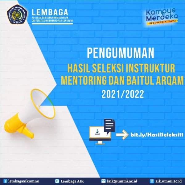 Pengumuman Hasil Seleksi Instruktur Mentoring dan Baitul Arqam 2021/2022