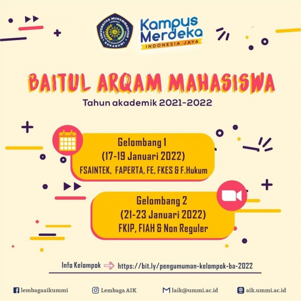 Pengumuman pelaksanaan kegiatan Baitul Arqam Mahasiswa Baru Tahun Akademik 2021/2022